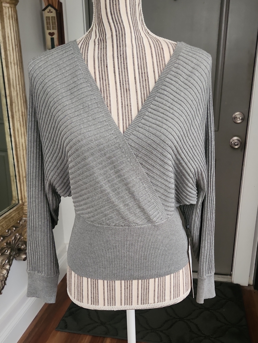Love Tree Gray Ribbed V-Neck Sweater